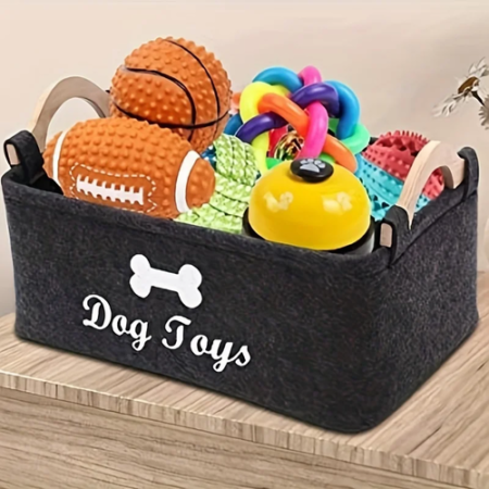 1pc Felt Pet Toy Box, Dog Toy Box, Storage Basket Chest Organizer For