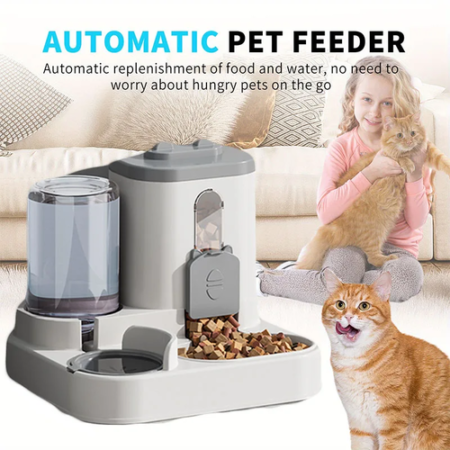 Cat Bowl Automatic Feeder with Spill Proof Design with Water Fountain