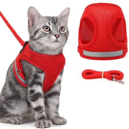 Red Mesh Cat Harness & Leash Set